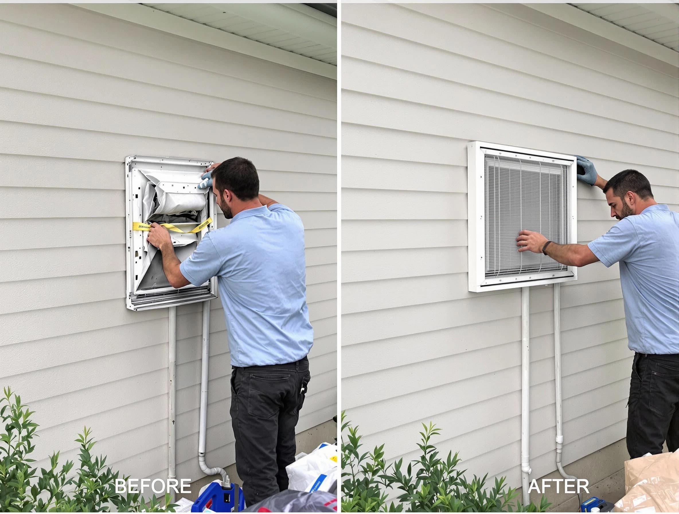 Edgewood Dryer Vent Cleaning technician installing high-quality dryer vent cover at a residential property in Edgewood