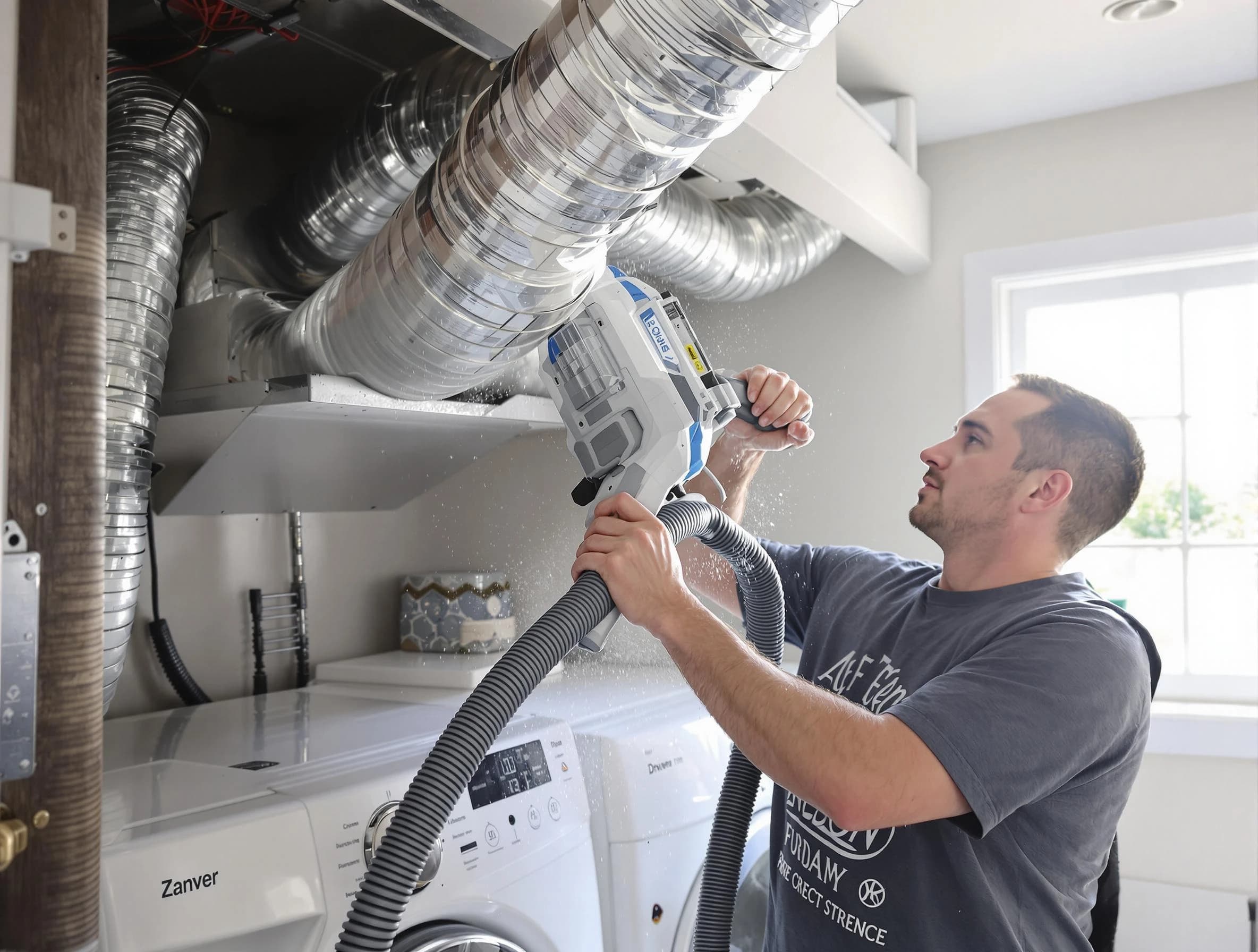 Edgewood Dryer Vent Cleaning specialist cleaning deep within a dryer vent duct system in Edgewood