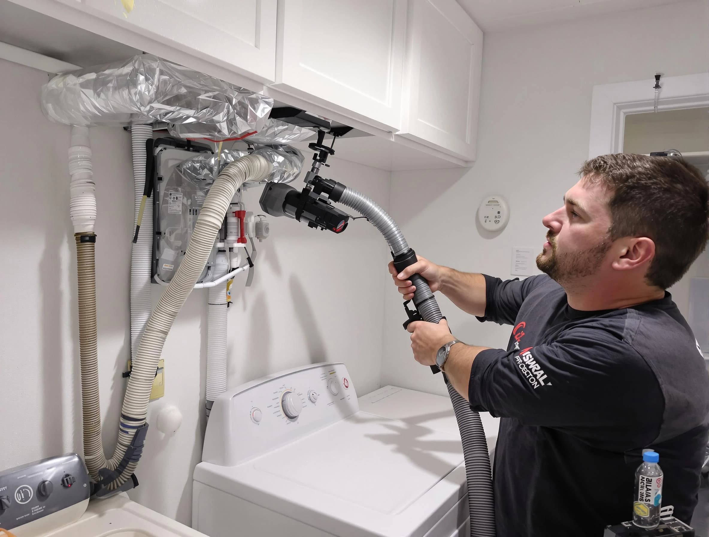 Edgewood Dryer Vent Cleaning certified technician performing safety-focused gas dryer vent cleaning in Edgewood